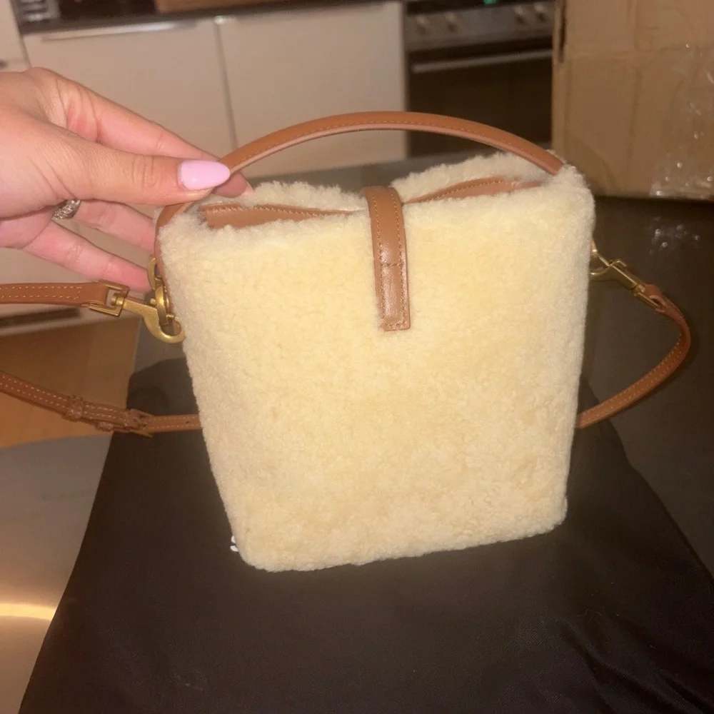 Saint Laurent Shearling Crossbody Bag in Cream and Tan - Picture 4 of 8